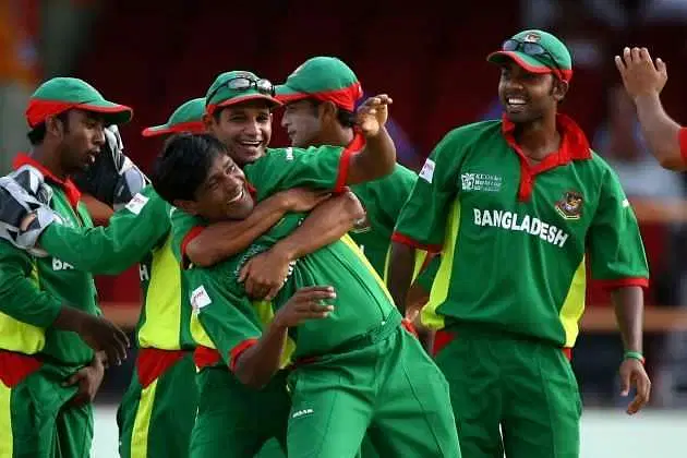 Image: Young Bangladeshi batsmen celebrating after reaching the winning runs in 2007