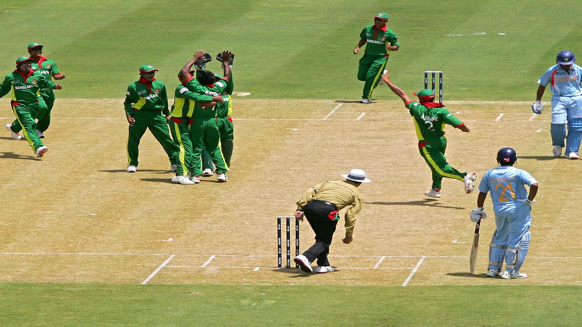Image: Bangladesh players celebrating wildly after their 2007 World Cup victory over India