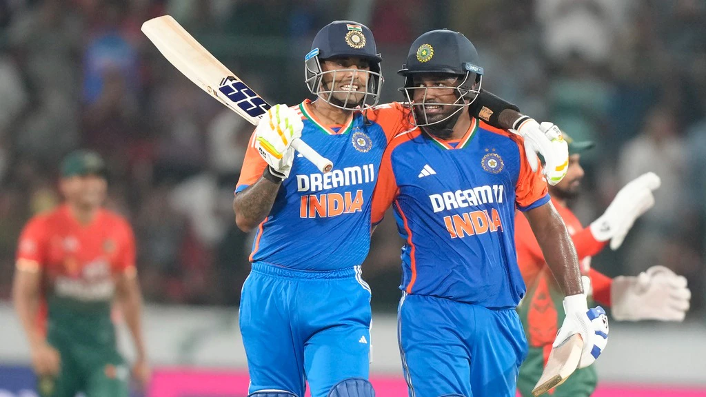 Image: Indian batsmen celebrating after scoring 297 runs in T20I cricket