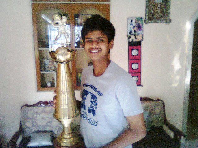 Young Shreyas with his first cricket trophy